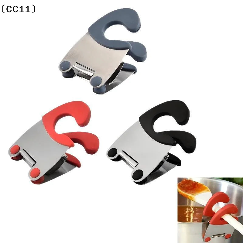 Pot Spoon Holder Clip Anti Scald Silicone Grip Spatula Fork Cooking Qme