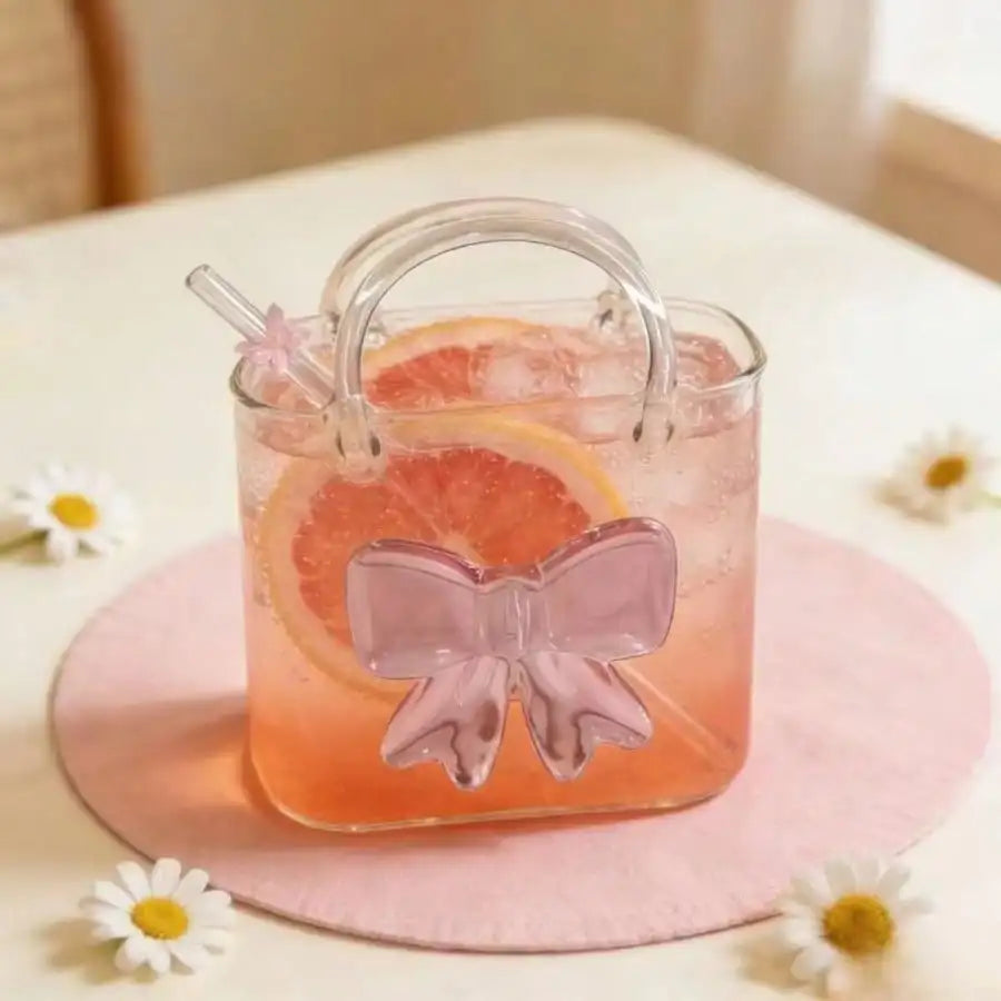 Glass Handbag Cocktail Straw Creative Beauty Beverage Borosilicate Qme bow 401-500ml