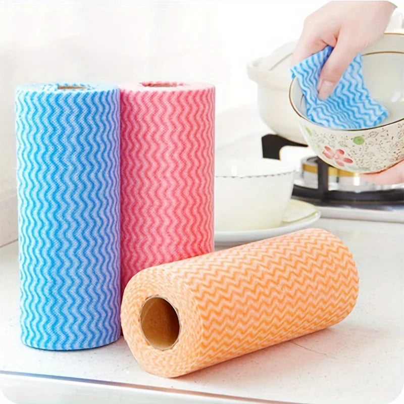 1 Roll of Disposable Oil-Free Non-Woven Dishcloths - Perfect for Kitchen Cleaning! Qme
