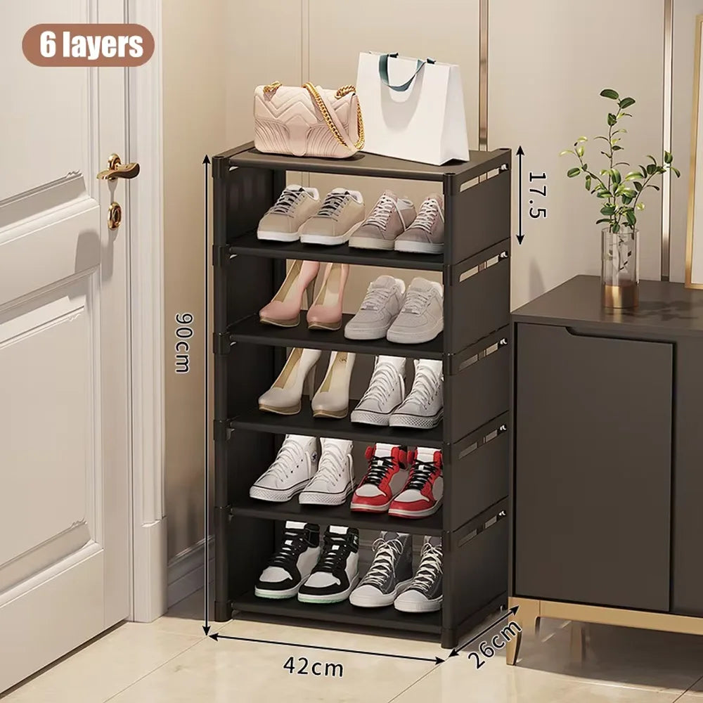 Simple Space Saving Shoe Rack Multi-Layer Shoe Shelf for Entryway & Dorm Room Home Storage Organizer for Slippers & Shoes Qme black 6 layers widen