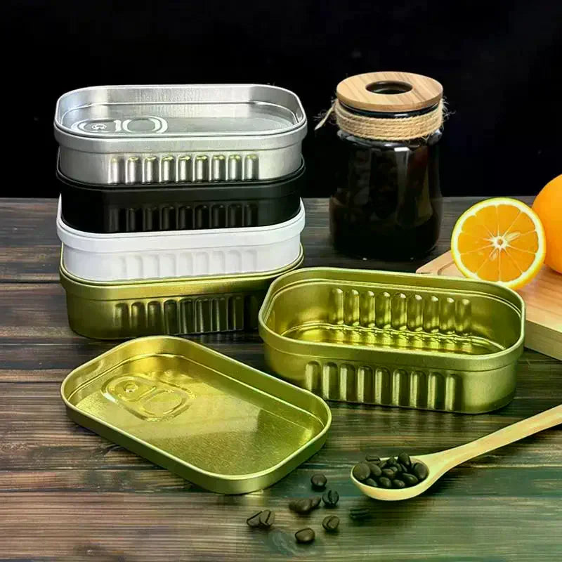 1PCS Sardine Can Shaped Storage Tin Box Portable Tinplate Material Sealed Jar With Lid For Storing Small Items Household Goods Qme