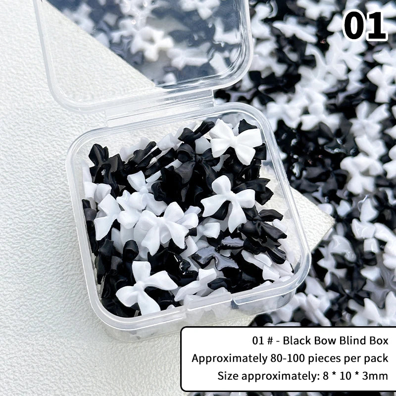 1Box Mixed Ribbon Bow Nail Charm Resin Art DIY Nails Accessories Qme 1