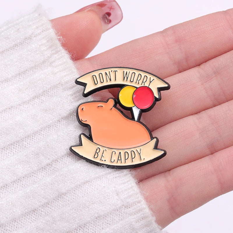 Don't Worry Be Cappy Enamel Pins Badge Backpack Brooch Lovely Animals Cartoon Capybara Lapel Wholesale Accessories Kids Hat Gift Qme