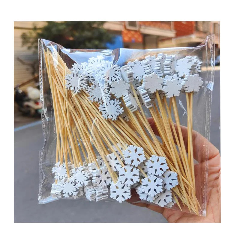 50 Christmas Bamboo Skewer Cocktail Picks Cupcake Topper Disposable Qme 100pcs Style B
