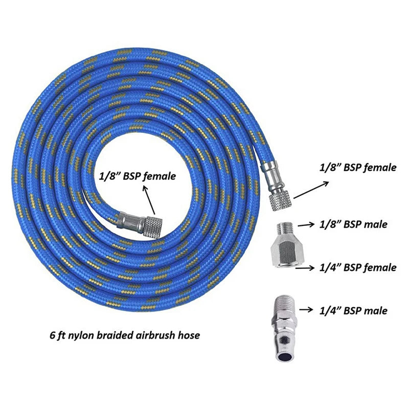 ^180cm Nylon Braided Airbrush Air Hose Spray Pen Nylon Airbrush Air Hose Tube Fits Most Brand 1/8" BSP Adpter Qme