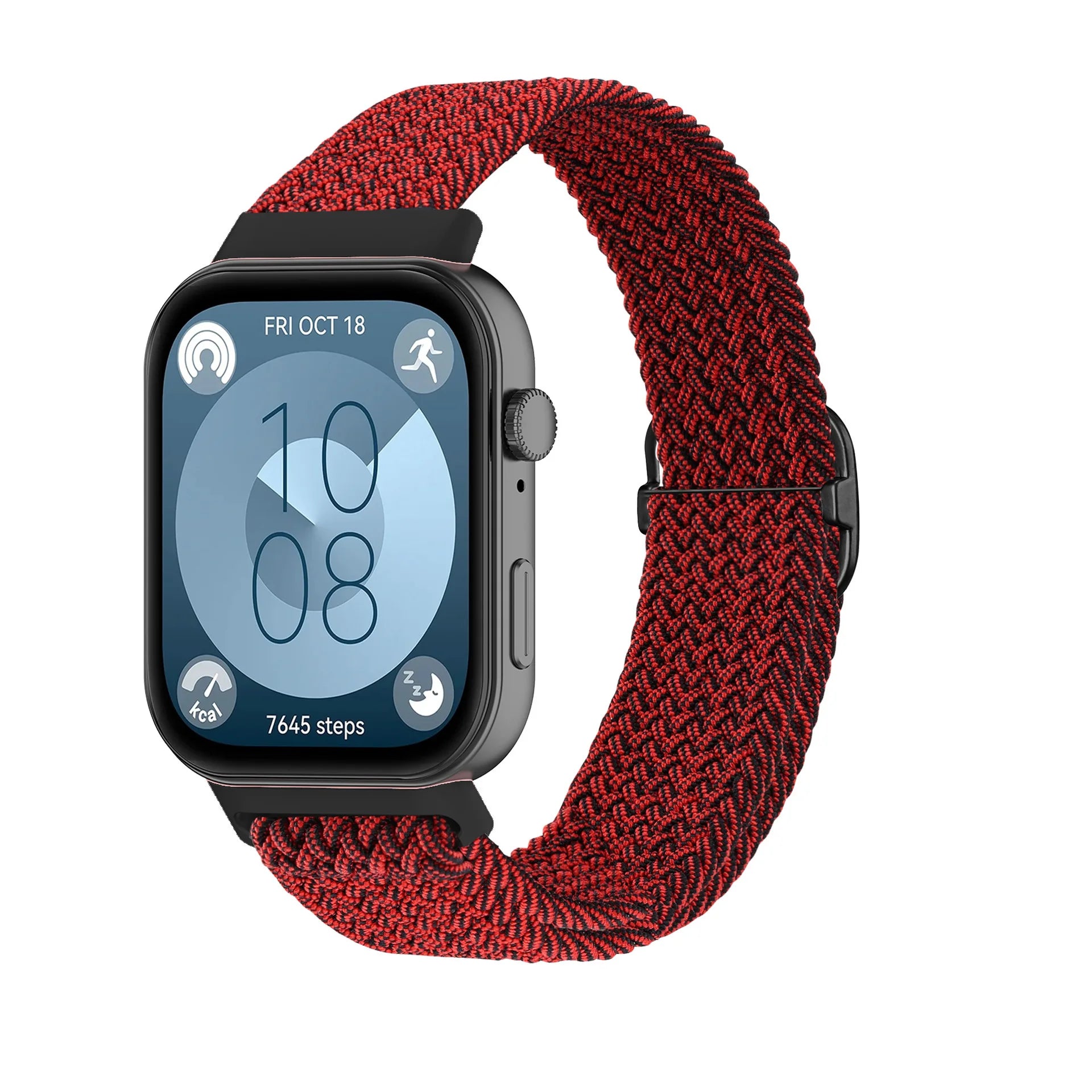 A Adjustable Comfort Nylon Woven Watch Strap with Stylish Metal Buckle Breathable Replacement Band for Huawei Smartwatch Qme black sand red
