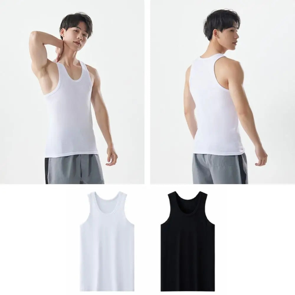 Solid Sleeveless Men Cotton Vest Round Neck S Tank Simple Clothing Qme