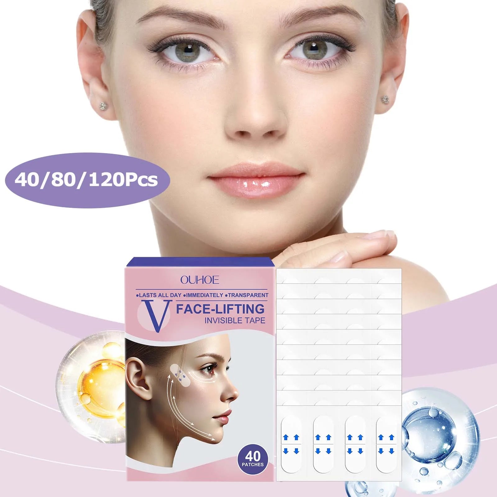Lifting Face Stickers Invisible Transparent Thin Face Patches Lift Tape V-Shape Chin Patch Facial Shaping Lifting&Tightening Too Qme