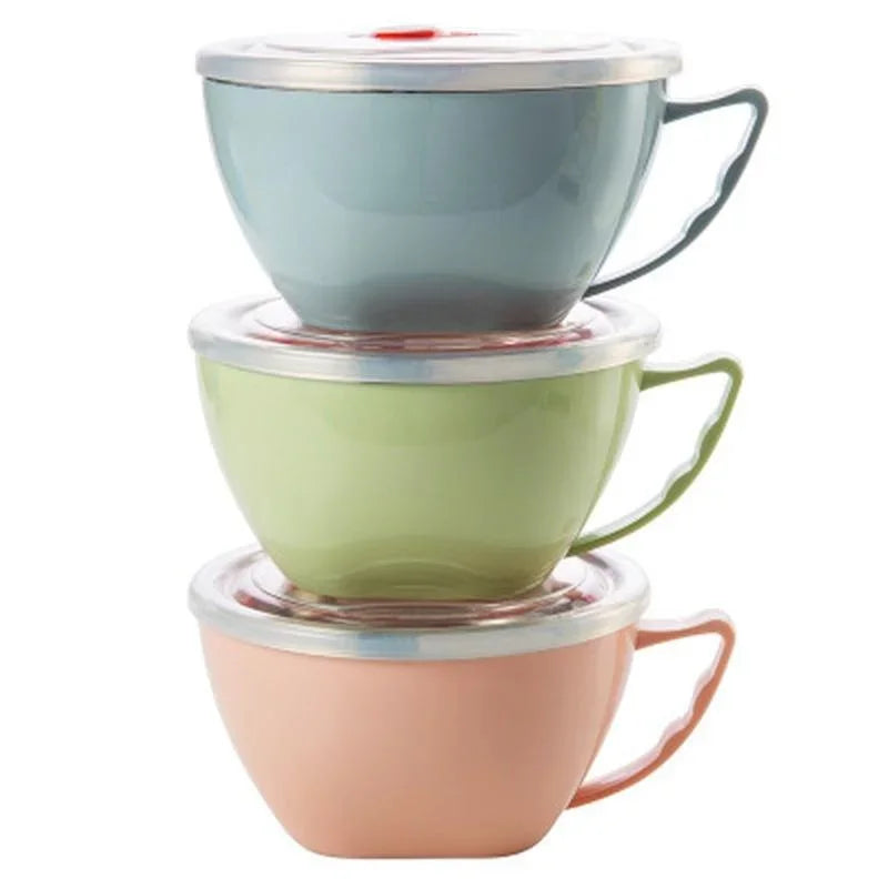 Stainless Steel Bowl with Handle Solid Color Anti Scalding Instant Noodles Mixing Bowl Kitchen Tableware Food Accessory Qme