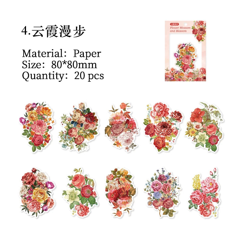 20 pcs Flower Sticker Literature Art Decorative Scrapbooking Diy Diary Album Creativity hand made Collage material Qme D