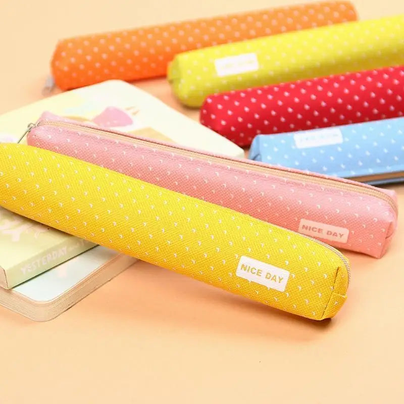 Candy-Striped Polka Dot Pencil Case Small-Capacity Multifunctional School Pouch For Teens Unisex Student Organizer Qme