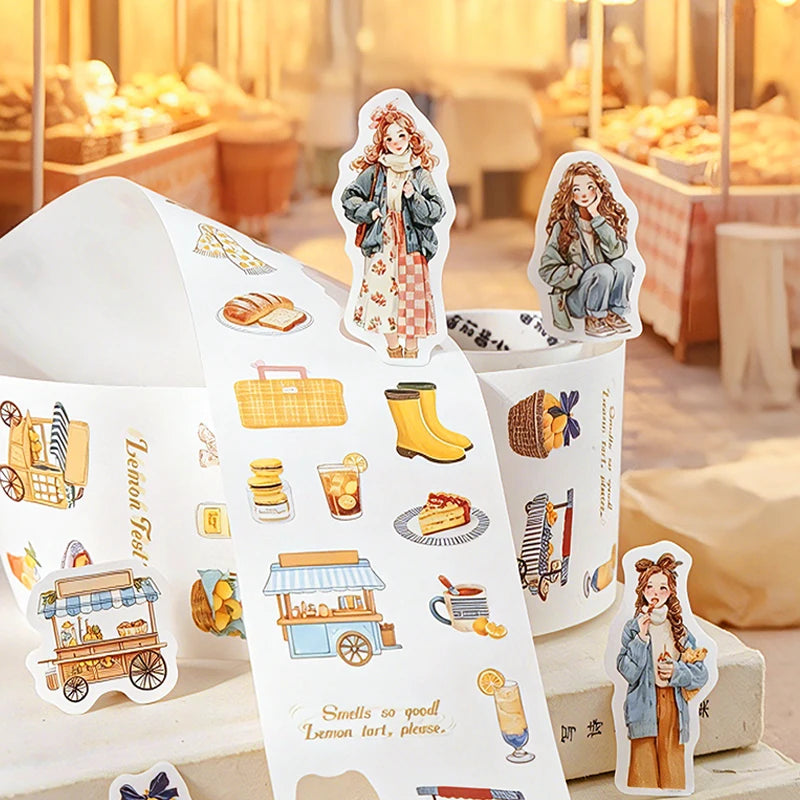 Travel Themed Washi Tape, Figure Street View Collage Materials, Narrative Style Journal Tape for Photo Album Notebook Decoration Qme