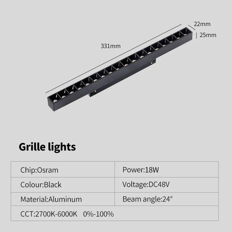 New Magnetic Track Light Dimmable Remote Control 48VLed Ceiling Lamp Track Rail Lighting No Main Light Design Spotlight Qme grille light 18w Natural light 4000K