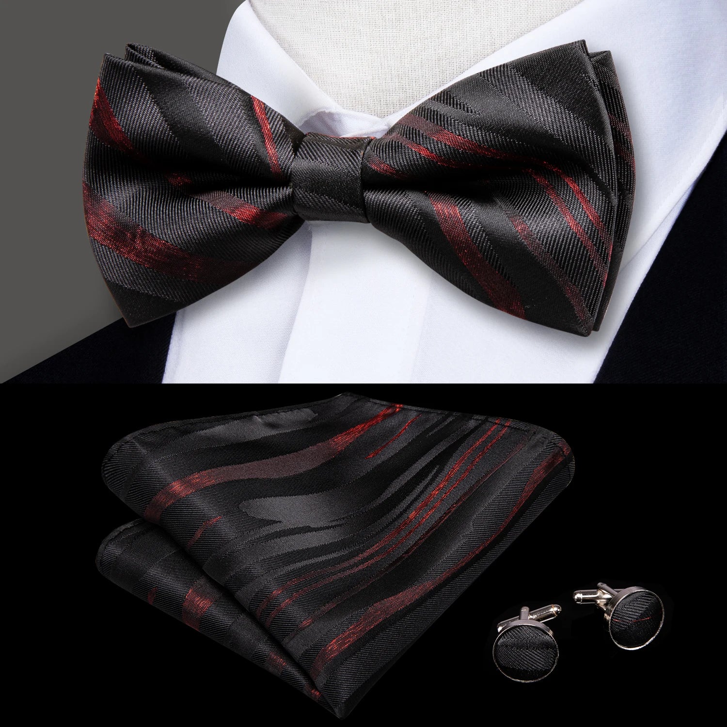 Hi-tie Classic Bow Ties Men Silk Butterfly Pre-tied Male Bowtie