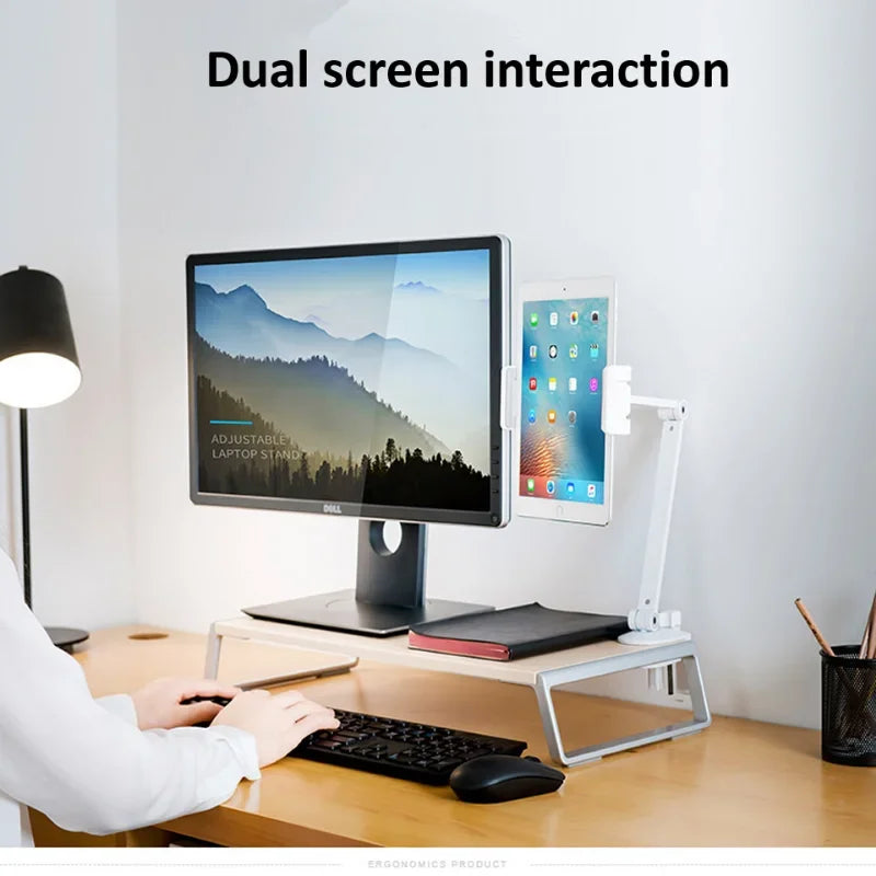 Tablet Stand Rotating Long Arm Mobile Phone Holder Height/Angle Adjustable Aluminium Alloy Tablet Mount for 4-13inch iPhone iPad Qme