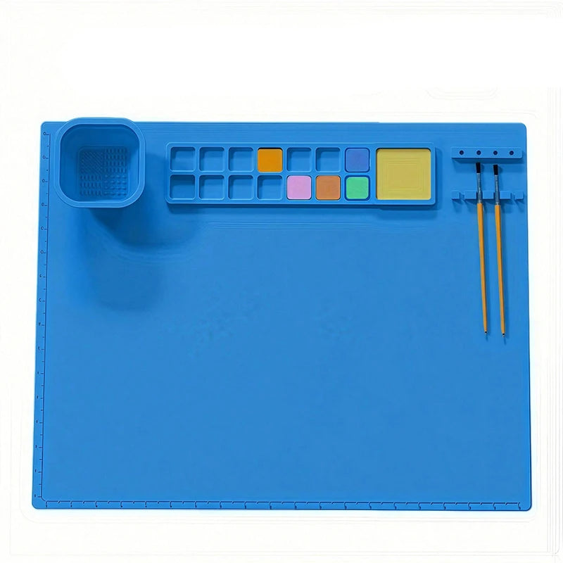 1PCS Silicone Painting Pad Brush Holder Silicone Art Painting Palette Washable Graffiti Mat Birthday Gift Oil Paint Pad Qme Blue