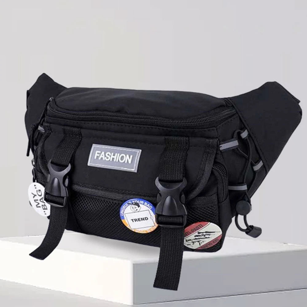 Random Crossbody Bag, Trendy Brand Workwear, Wind-Driven Waist Bag, Large Capacity Chest Bag Qme Black no badge