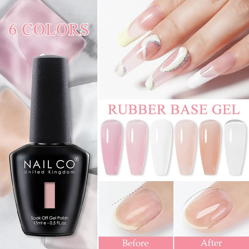 NAILCO Rubber Base Gel Polish Milky Pink Jelly White Beige 6Colors Qme