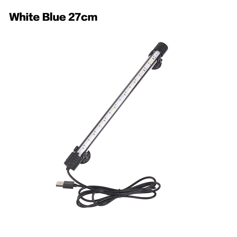 Fish Tank Light Underwater Lighting Submersible Lamp Plant Grow 110V Qme 27CM White Blue CN Plug