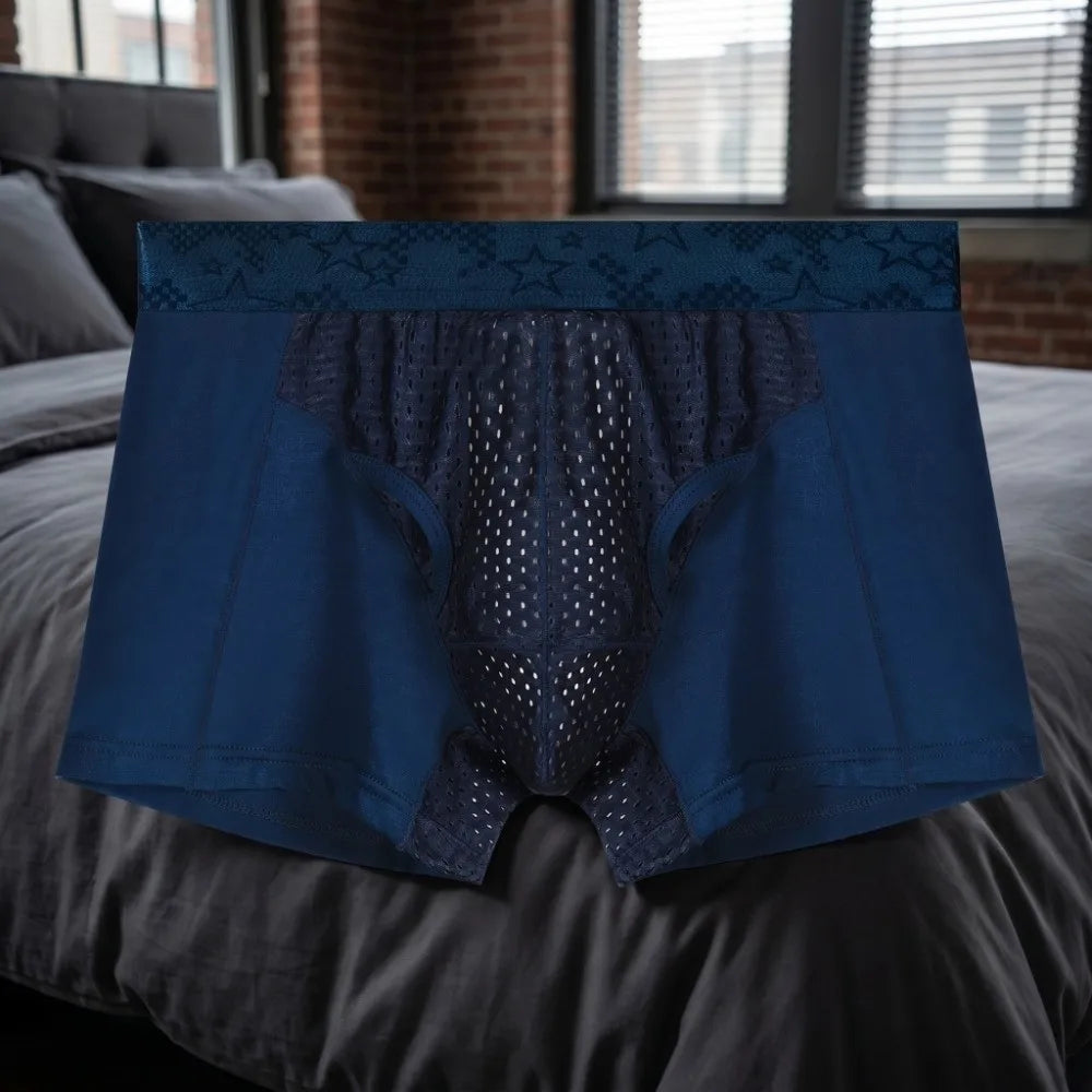 Quick-drying Men's Mesh Boxer Briefs Split Design Four-way Stretch Qme