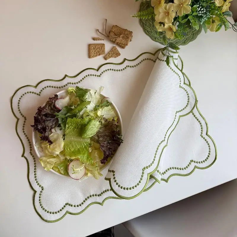 Embroidered Placemat Flower Shaped Polyester Cotton Napkin Coffee Qme A1