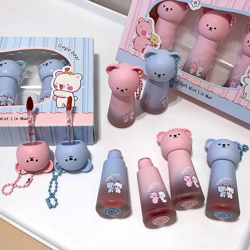Gege Bear Cute Pendant Matte Lip Glaze Velvet Clay Long-lasting Qme
