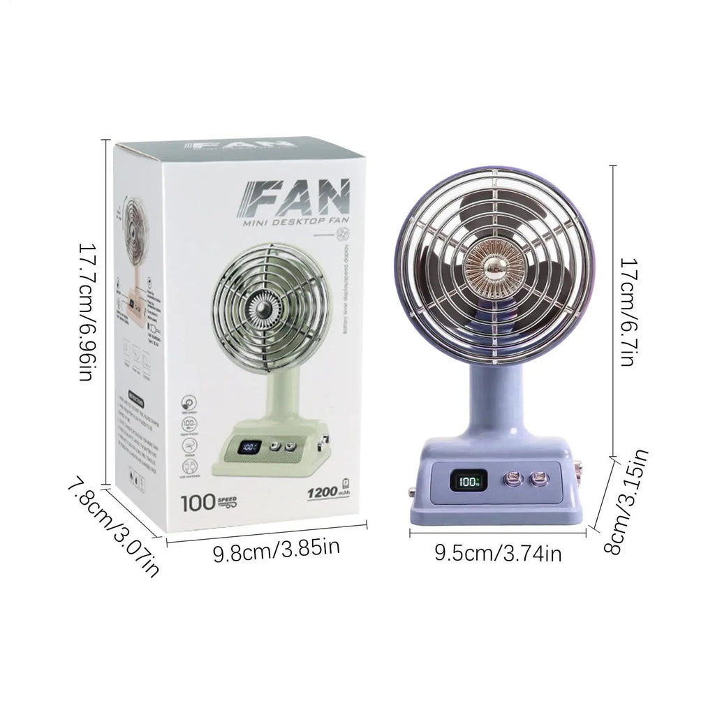 Vintage Table Fan 100 Speeds USB Rechargeable Cooler Small Desktop Fan For Home Office Bedroom Study Living Room Dormitory Qme