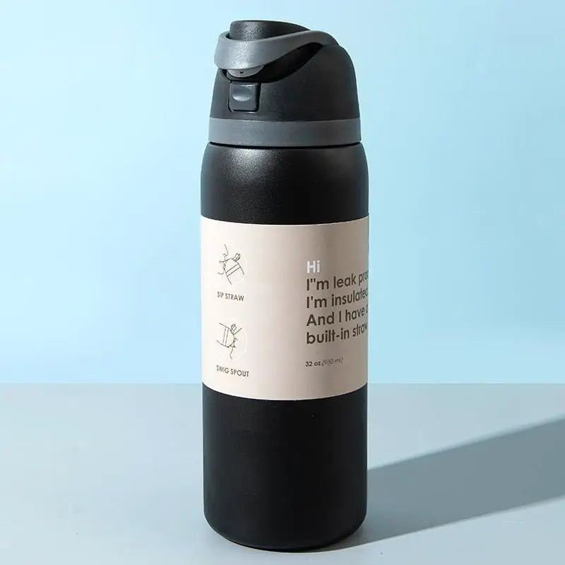 Vacuum Flasks & Thermoses Water Bottle Drinkware Thermo Tumbler Stainless Steel Thermal Mug Cold Hot Coffee Qme Black 24oz