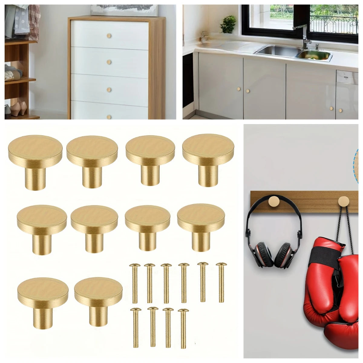 Brushed Brass Cabinet Knobs,Gold Round Drawer Pulls,Single Hole Furniture Handles For Kitchen Cabinets,Dresser,Wardrobe,Bathroom Qme