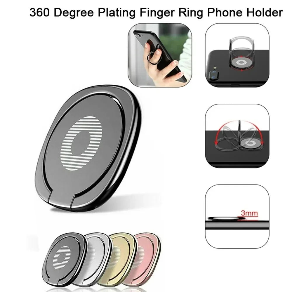 360° Rotating Ultra-thin Metal Phone Finger Grip Holder Magnetic Compatible Cellphone Back Ring Stand Car Mount For Mobile Phone Qme