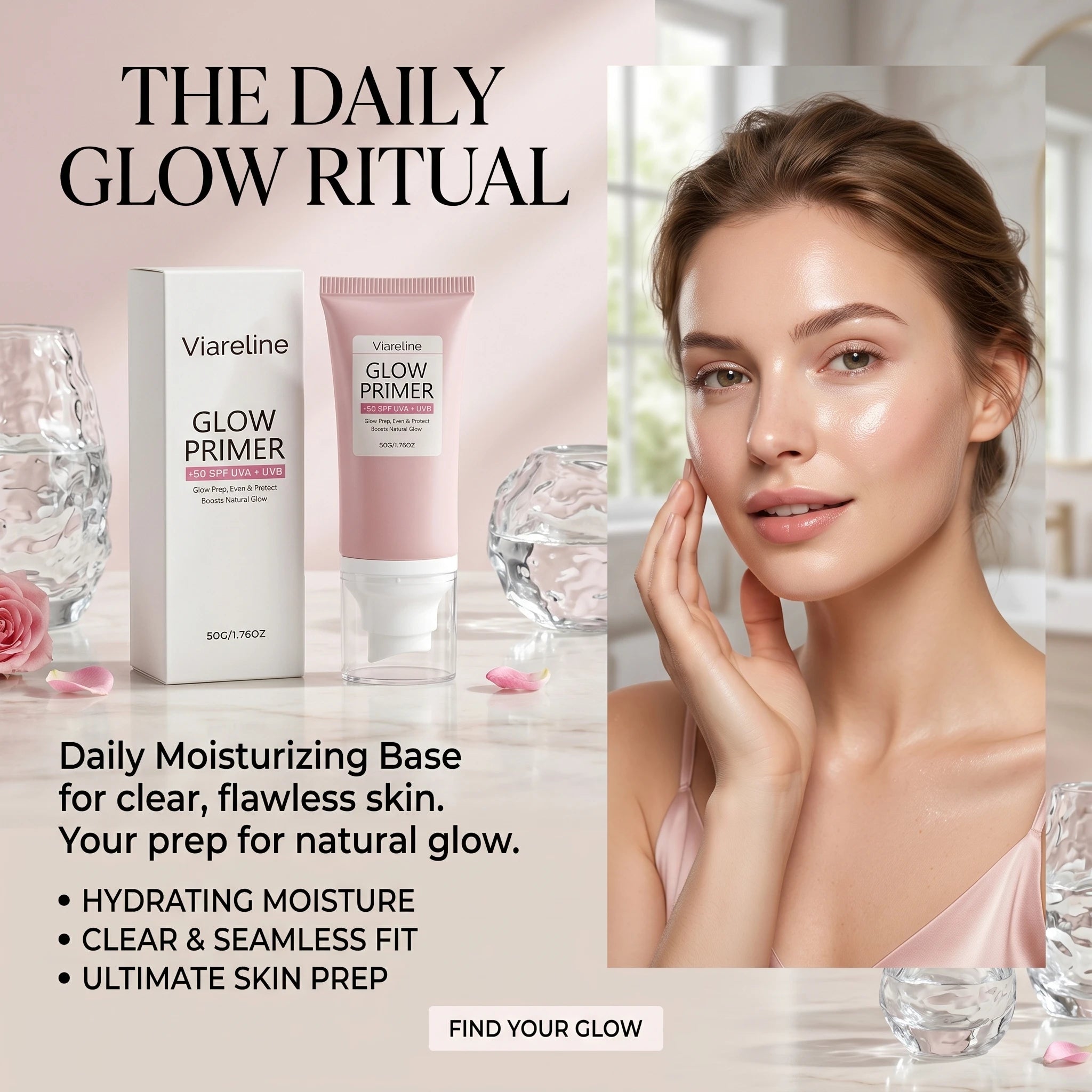 Viareline Glow Primer Makeup Base Spf 50 for Face Brightening Anti UV Protection Oil Control Nicotinamide Invisible Pore Primer Qme