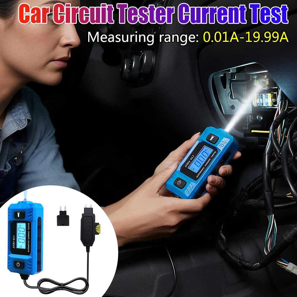 Automotive Fuse Current Tester 0.01~19.99A Car Leakage Analyzer Fault Tester Automotive Fuse Current Testing Tool LCD Display Qme