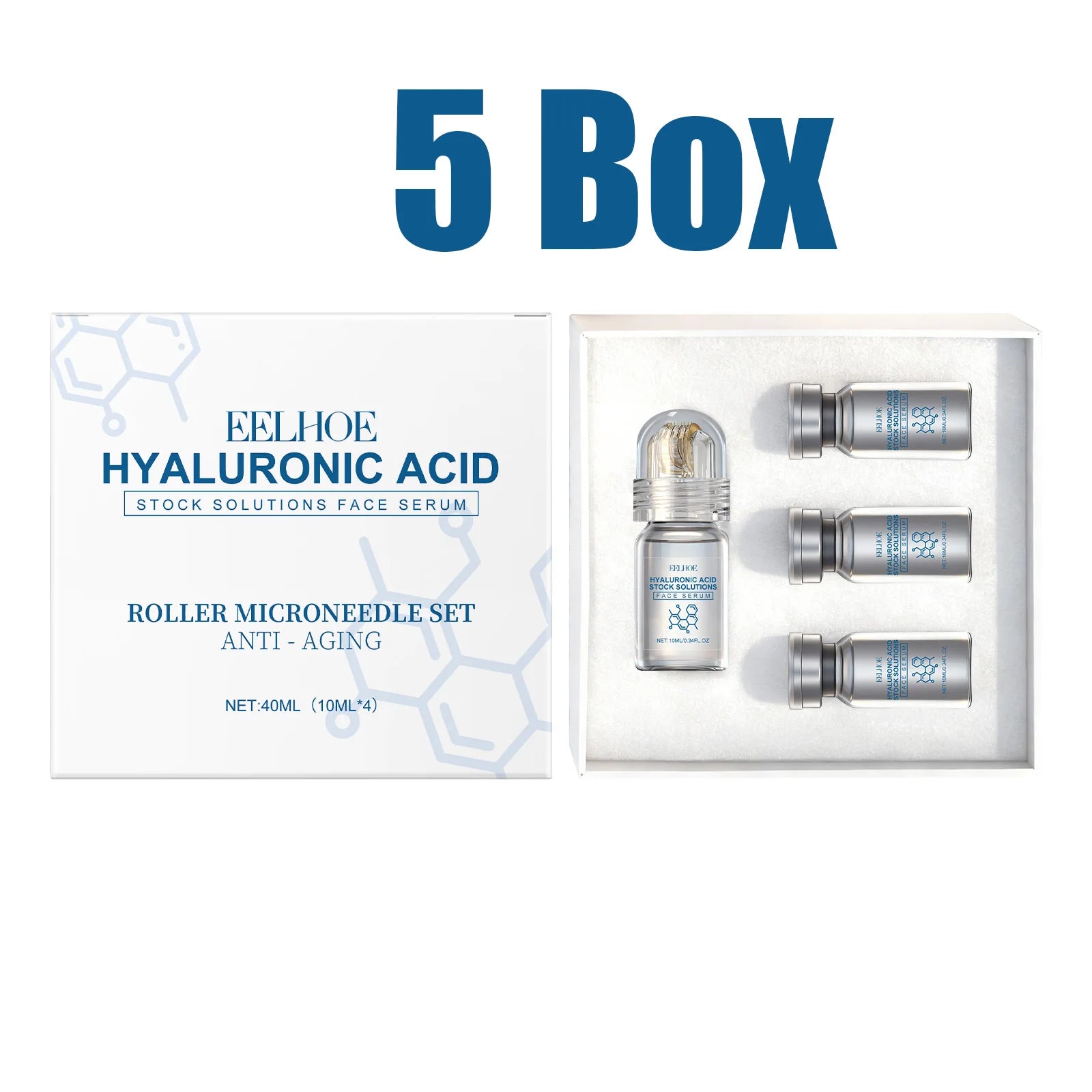 Hyaluronic Acid Stock Solutions Face Serum with Roller Microneedle Set Moisturizing Anti-Wrinkle Facial Serum Smoothing Refresh Qme 5 Boxed