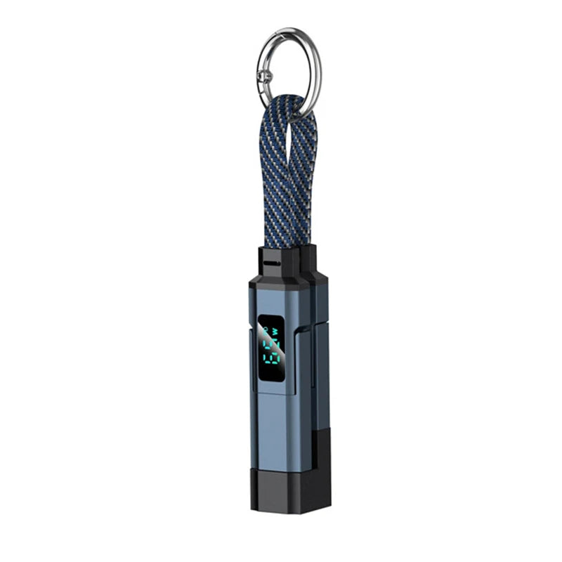 Fast Charging 4-in-1 Keychain Data Cable Smart Digital Display Qme one size Blue