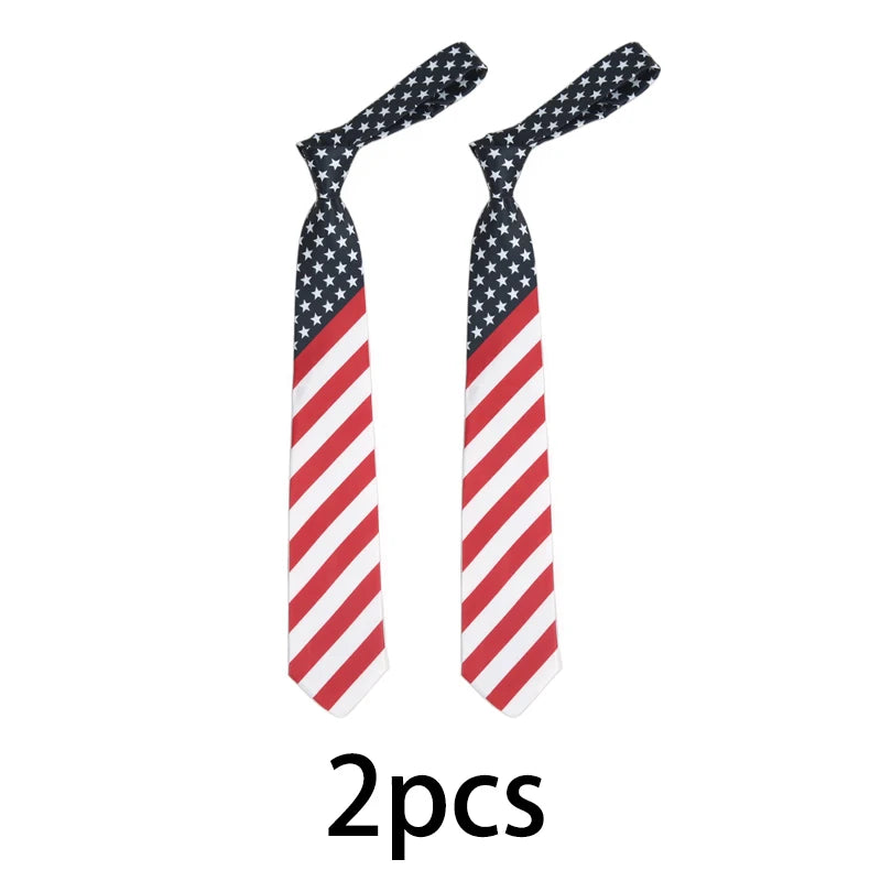 Star Striped American USA Tie Dacron Printing Flag Necktie Unisex Qme 2 pcs
