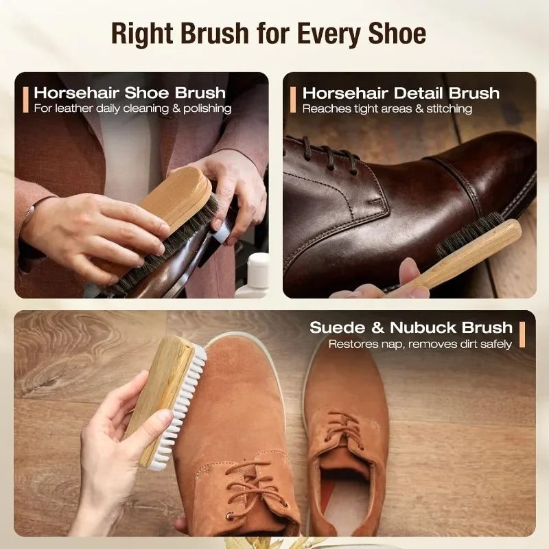 Shoe Cleaning Brush Suede Eraser Premium Horsehair Polish Long Qme