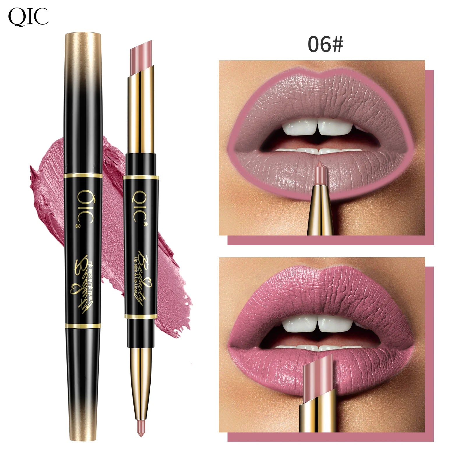 QIC Lipstick Lipliner Pen Matte Velvet Lip Liner Pencil Contour Makeup Sexy Red Lip Stick Long Lasting Cosmetics Qme Q909-6