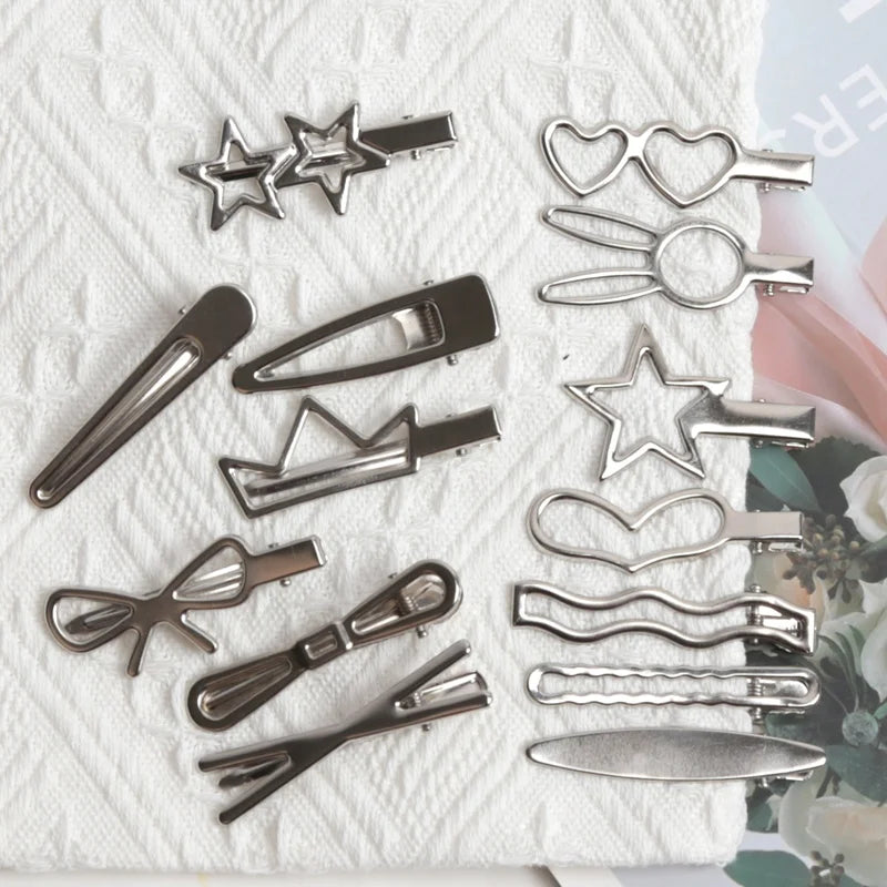 28Pcs/Set Fashion Metal Hair Clips Women Girls Y2K Duckbill Hairpin Personality Headwear Barrettes Hairclip Styling Accessories Qme