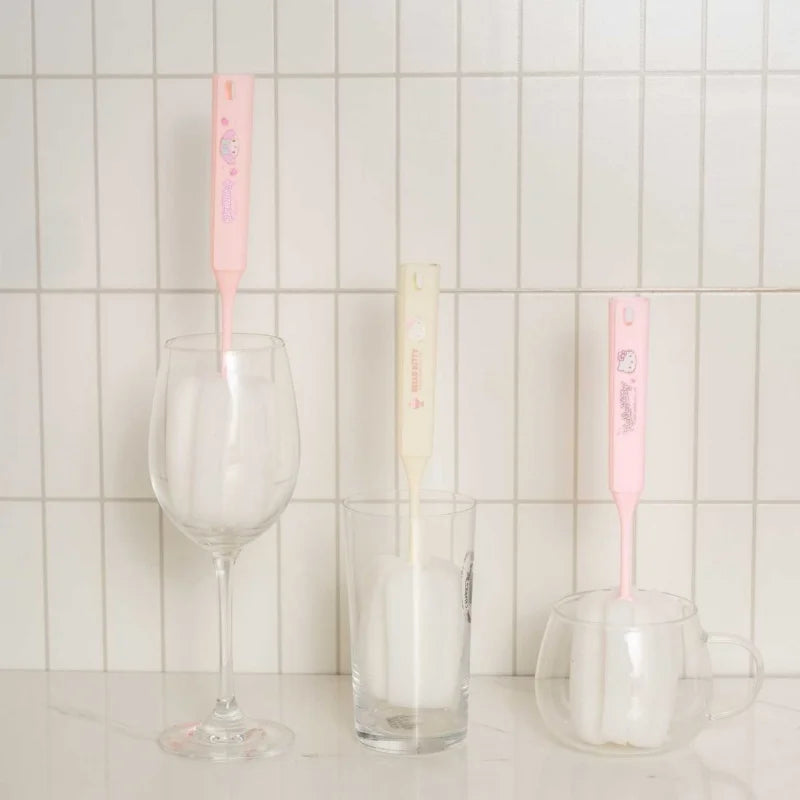 Hello Kitty Kuromi Cup Brush Long-Handled Bottle Brush Sponge Brush for Removing Tea Stains from Every Corner Qme