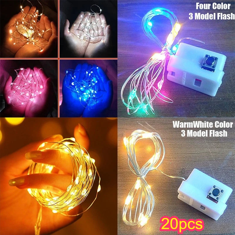 LED Fairy Lights Copper Wire String Lights Battery Powered Warm & Multicolor Mini Garland For Wedding Party Gift Box Decoration Qme Multicolor-20pcs