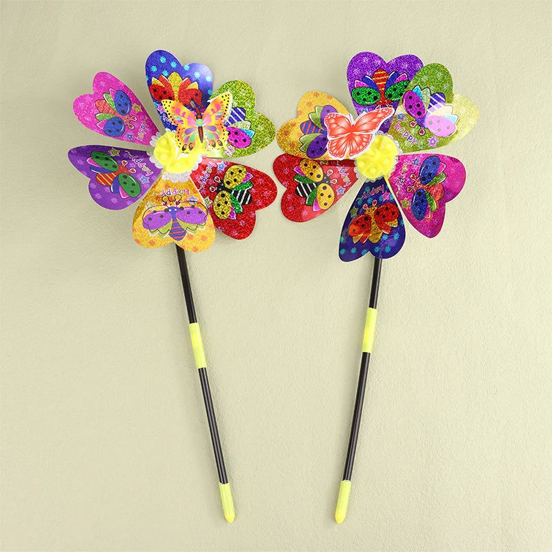 Colorful Sequin Windmill Cartoon Animal 3D Pinwheel Home Garden Qme