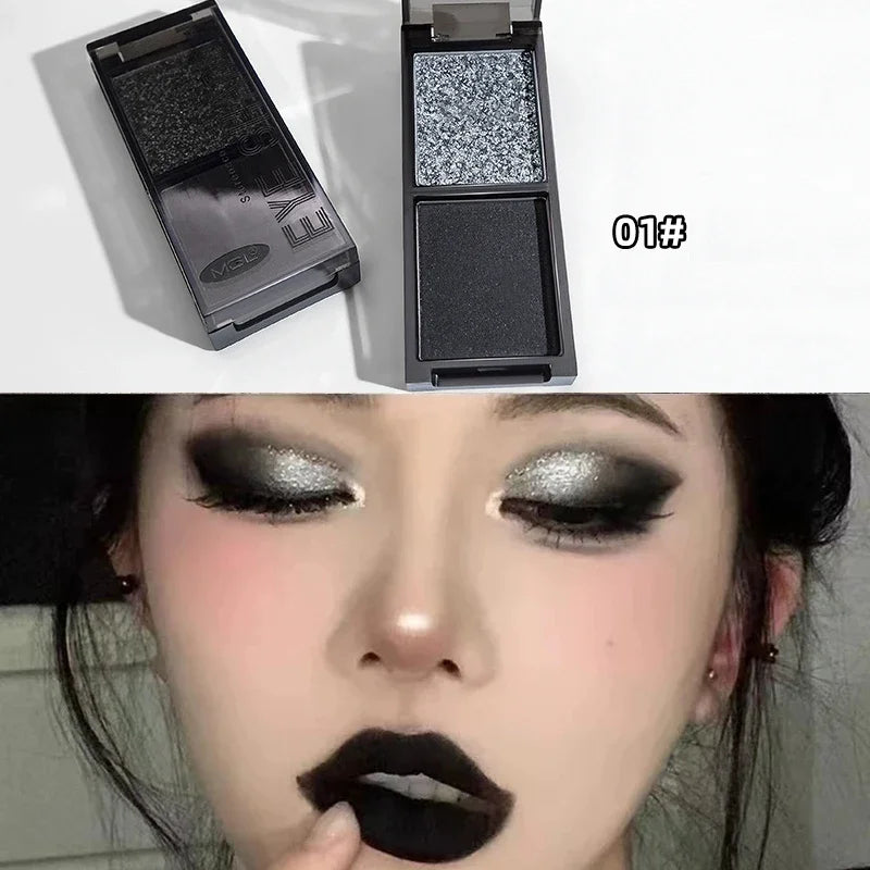 Two-color Glitter Black Eye shadow Palette Dark Red Silvery Color Shimmer Matte Smoked Eye Shadow Highlighter Makeup Pigment Qme 01