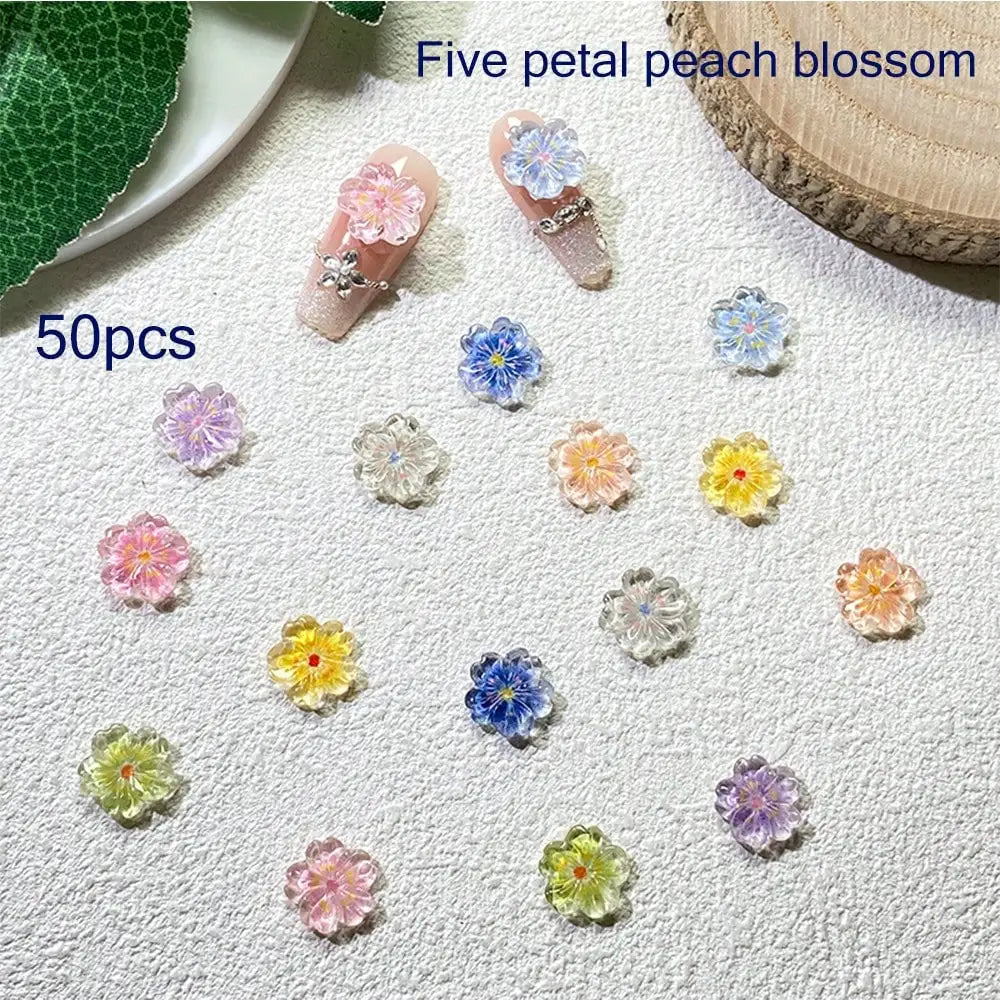 Luminous Ice Flowers Nail Charms Translucent 3D Resin Floral Petals Qme Random 50pcs