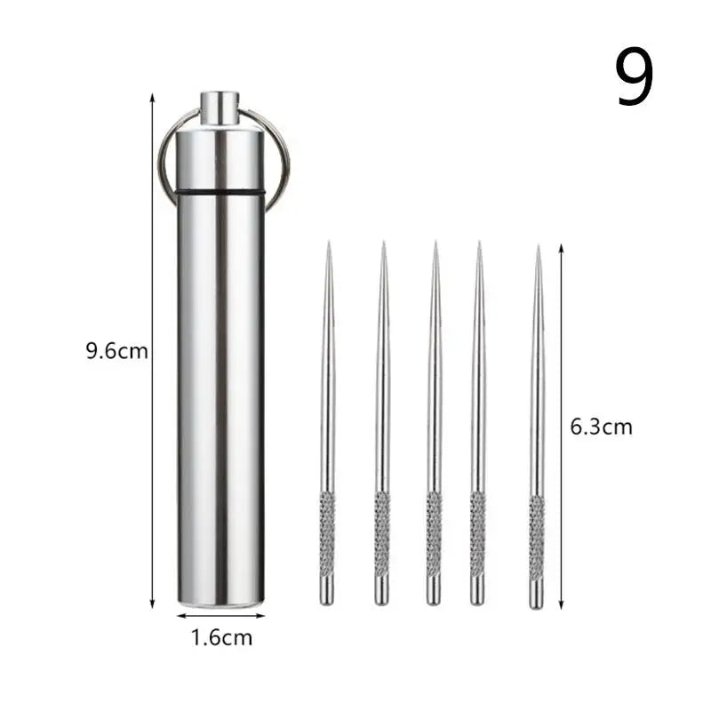 Metal Toothpicks Tooth Cleaningtool Storage Tube Stainless Steel Qme 9
