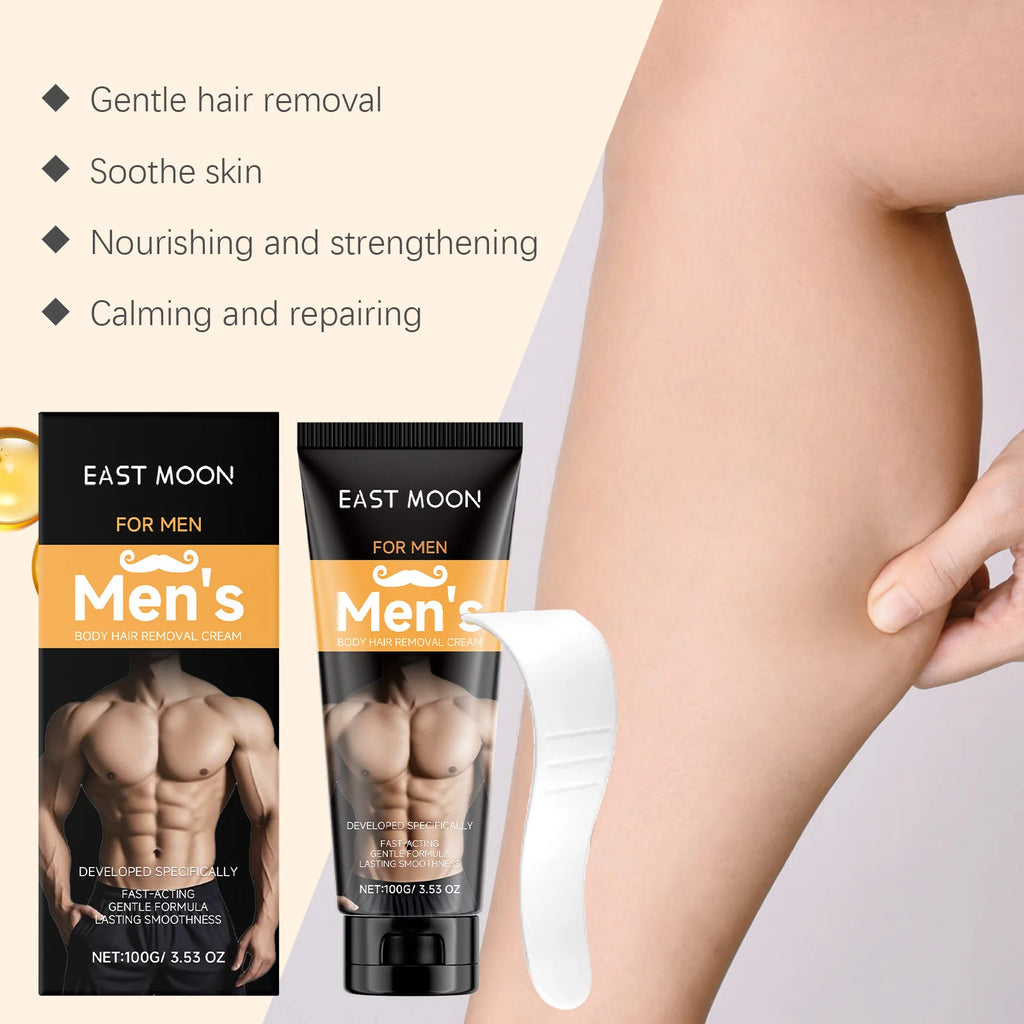 Men's Hair Removal Cream with Scraper Gently Painless Soothing Fast Acting Depilatory for Body Chest Back Legs Underarms Qme