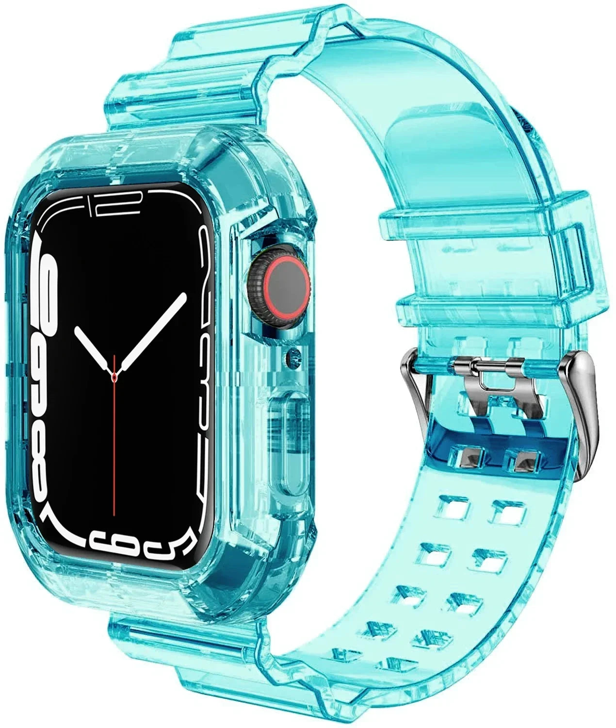 Clear Band + Case for Apple Watch Series 9 8 7 6 SE 5 49mm 45mm 44mm 42mm 41mm Transparent for iwatch 3 38mm 40mm Plastic Strap Qme blue green 38 40 41MM