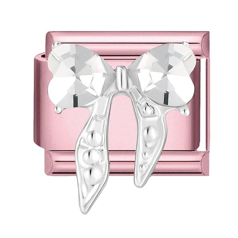 2025 Women Zircon Moon Pearl Stars Heart Butterfly Bow Pendant Italian Charm Links Fit 9mm Stainless Steel Bracelet DIY Making Qme Style 12