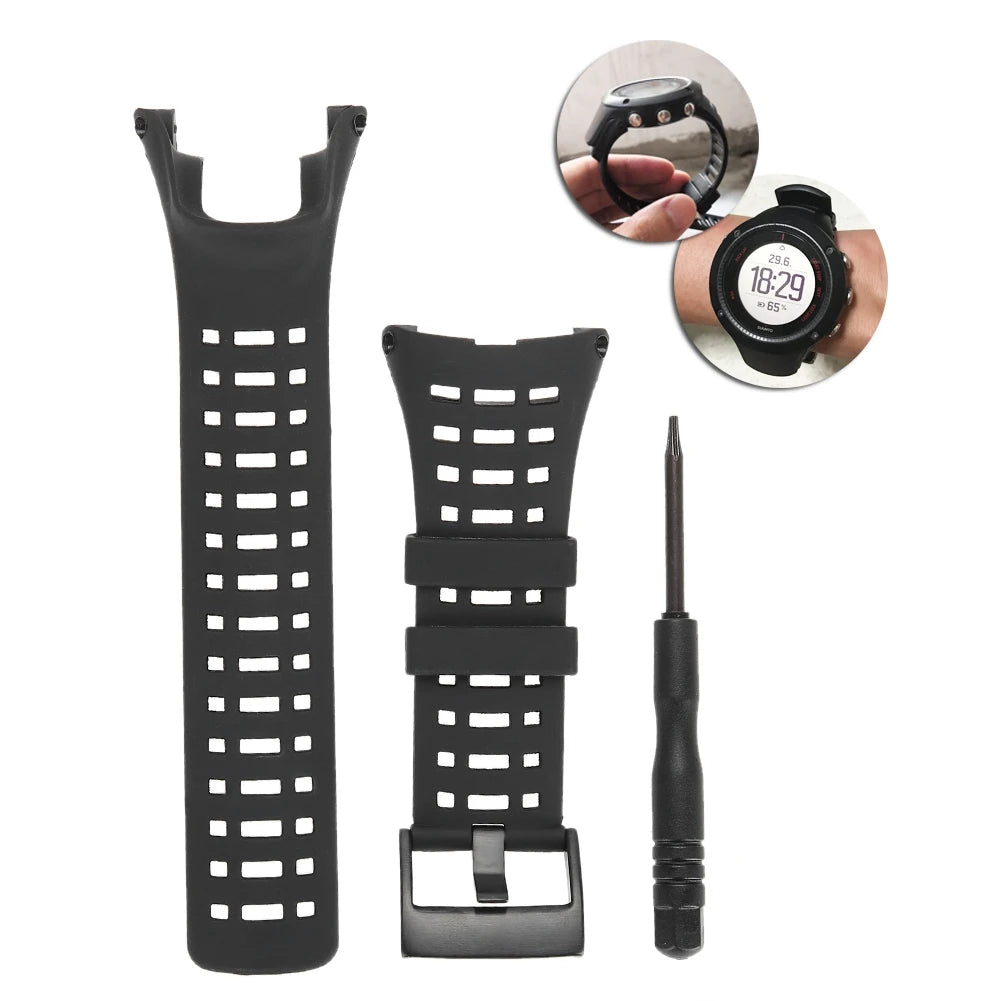 Rubber Watch Strap Rubber Watchband Watchband Wristwatch Strap Black Rubber Watchband for Suunto Ambit1/2/3 Watch Watch Strap Qme