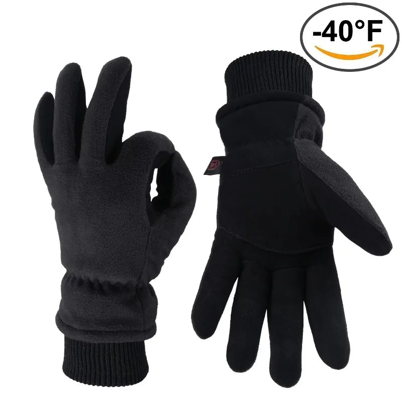 Winter Gloves Deerskin Leather Water-Resistant Windproof Insulated Work Glove for Driving Cycling Hiking Snow Skiing 8008 Qme