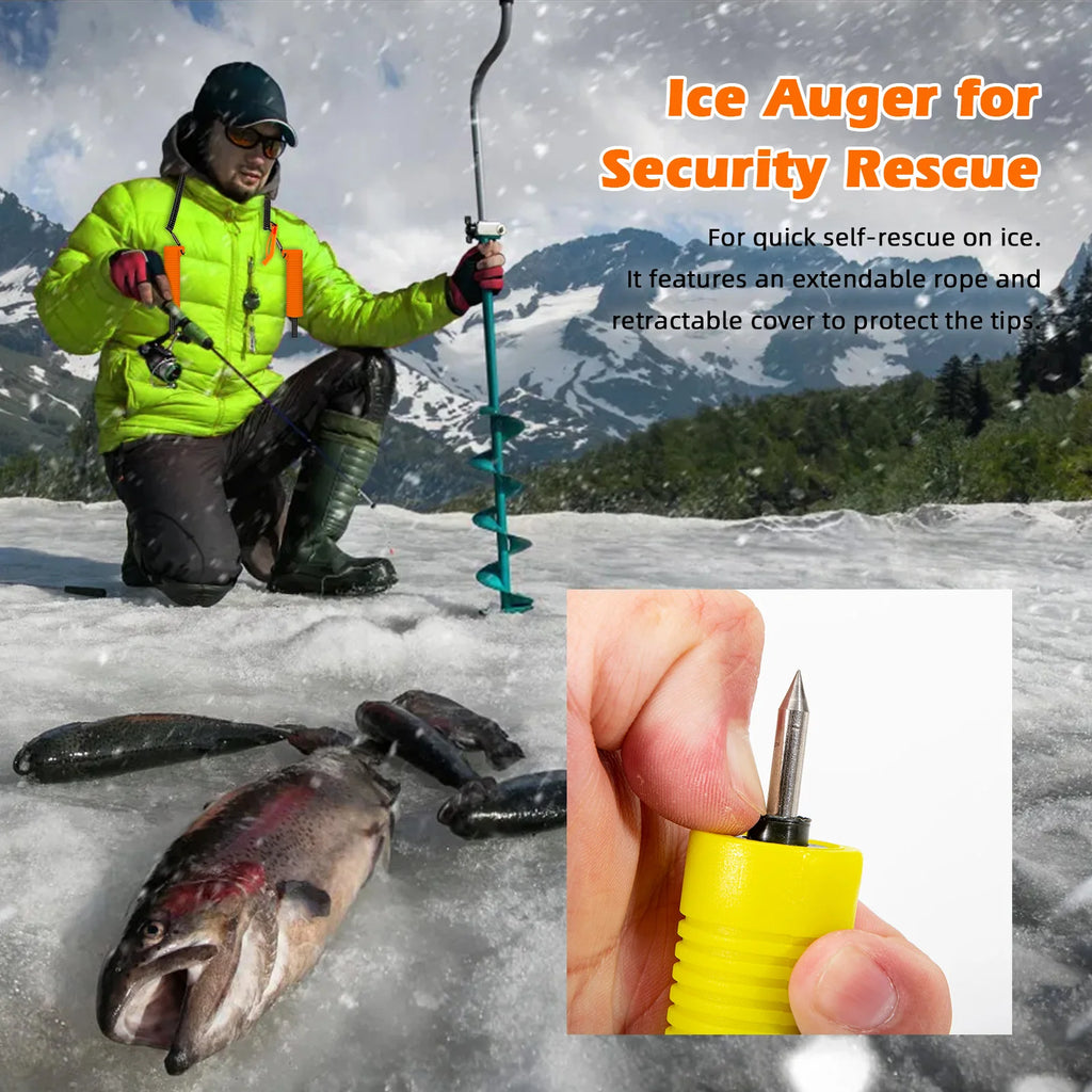 Fishing Ice Auger Retractable Ice Drill with Whistle Protection Set Safe Reliable Long Stretch Rope for Skating Ice Fishing Qme